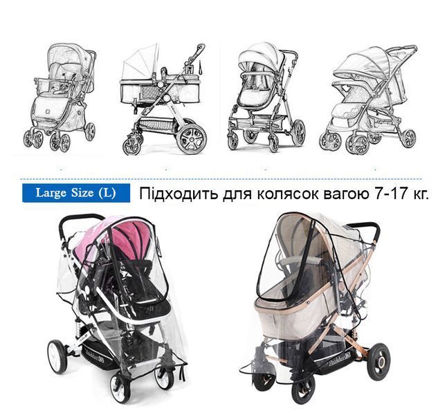 Дождевик на коляску люльку с окошком на молнии Lelik&trade;, черный 4018407-К фото