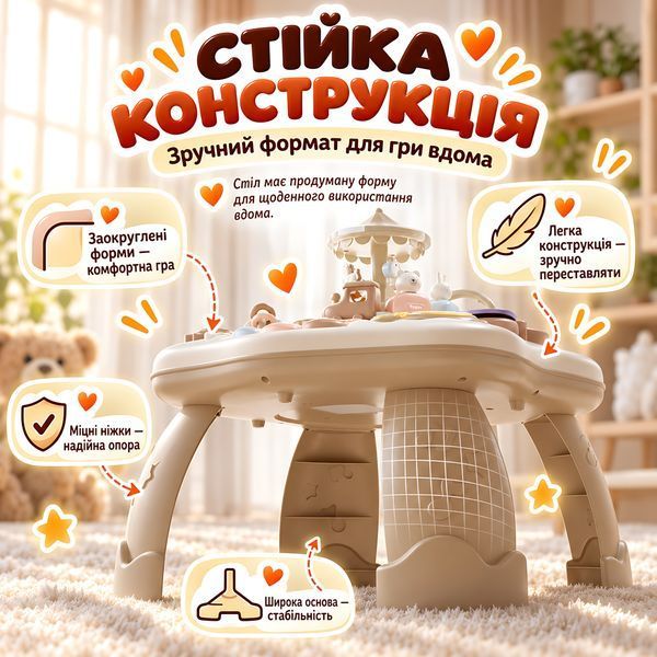 Розвивальний музичний столик Merryland для дітей від 6 місяців зі світлом, звуками та каруселлю 4014706 фото