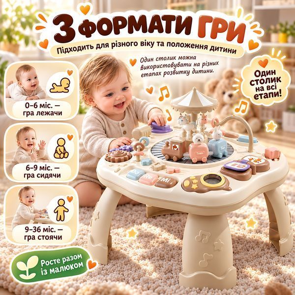 Розвивальний музичний столик Merryland для дітей від 6 місяців зі світлом, звуками та каруселлю 4014706 фото