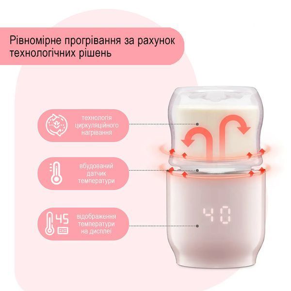 Подогреватель для бутылочек беспроводной портативный LELIK QuickWarm Go аккумуляторный с дозатором смеси, розовый 4013525 фото