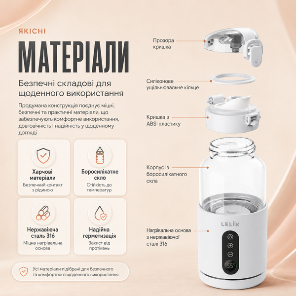 Портативный термос, подогреватель бутылочек LELIK Thermo Sip аккумуляторный, молочный 4013884 фото