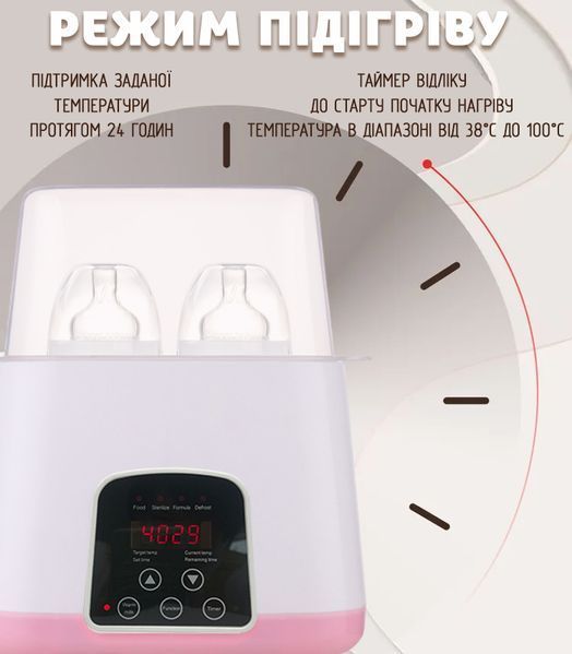 Підігрівач та стерилізатор з пультом керування Easy DUO Baby на 2 пляшечки TY-899, рожевий 4014003 фото