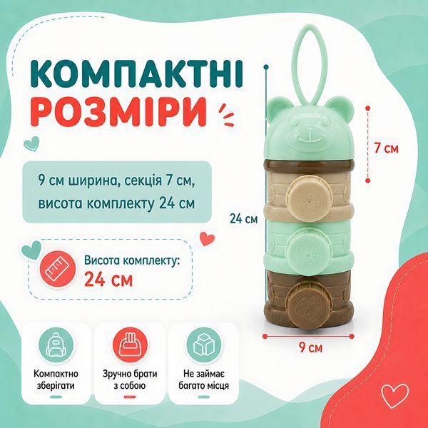 Портативний контейнер для дитячої суміші на 3 секції, розбірний дозатор для сухого харчування 4014690 фото