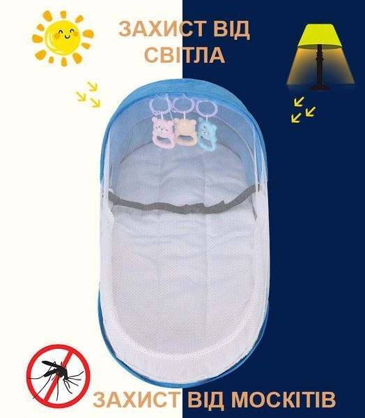 Сумка-пеленатор та переносне ліжечко з москітною сіткою, блакитний 4018506 фото