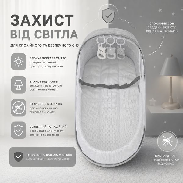 Сумка-пеленатор та переносне ліжечко з москітною сіткою, світло сірий 4018506 фото