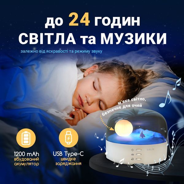 Ночник детский LELIK Roomy Moon LED с Bluetooth-колонкой 1200 mAh Беспроводной 4014461 фото