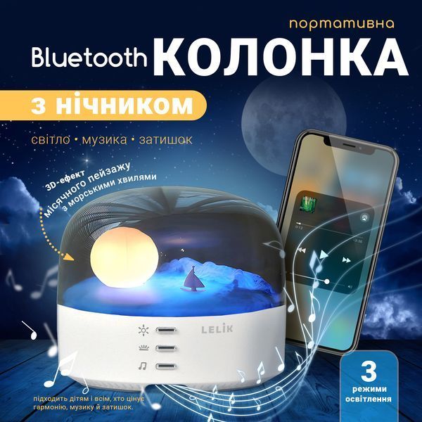 Ночник детский LELIK Roomy Moon LED с Bluetooth-колонкой 1200 mAh Беспроводной 4014461 фото