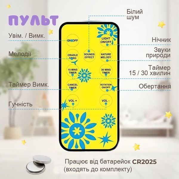 Мобіль дитячий на ліжечко акумуляторний з проектром, музична карусель на ліжечко Jungle Melody, рожевий 4013761 фото