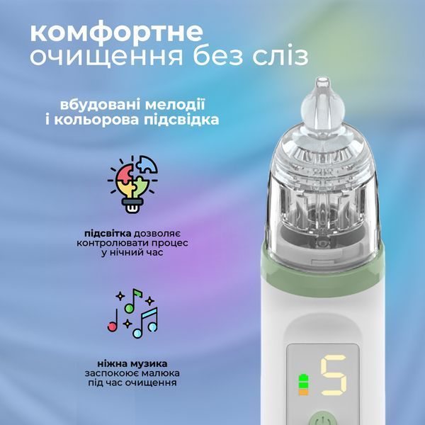 Мощный электрический аспиратор LELIK&trade; Aero MAX, аккумуляторный назальный соплеотсос с 5 уровнями мощности, зеленый 4013730 фото